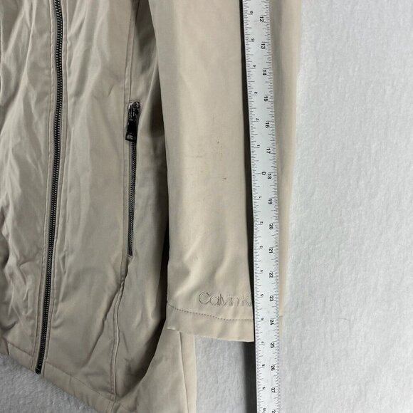 Calvin Klein Parka Jacket Women's S Beige Full Zip Faux Fur Lined Hooded Pocket - Picture 5 of 14